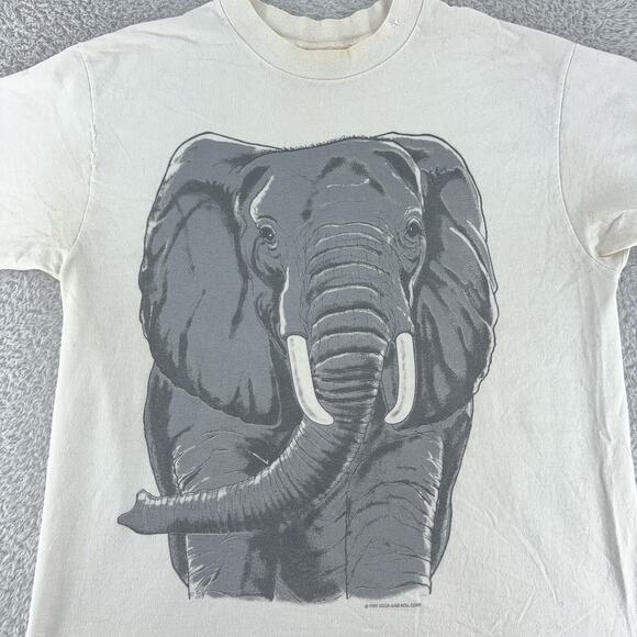 Vintage Elephant Graphic Shirt Mens M White Animal Safari Nature Tee 90s USA - Picture 1 of 7